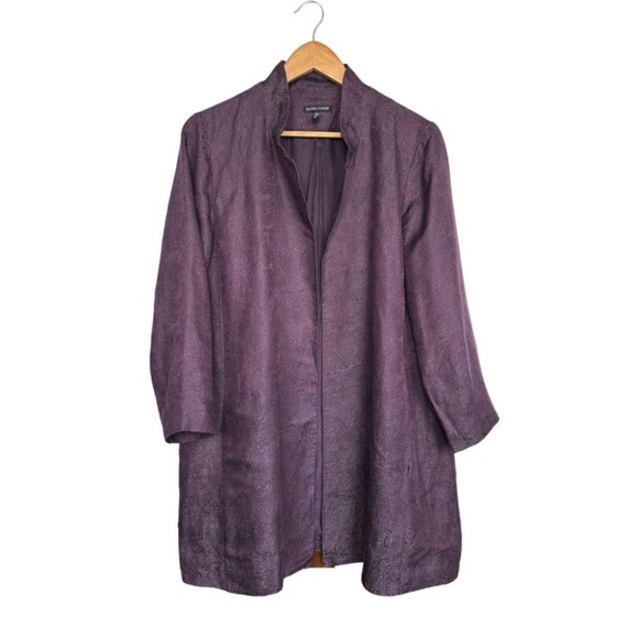 Eileen Fisher Gypsum Jacquard Long Stand Collar Jacket - Picture 2 of 11